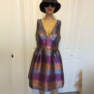 Laundry by Shelli Segal Women's Striped Metallic Fit & Flare Dress (8Purple)